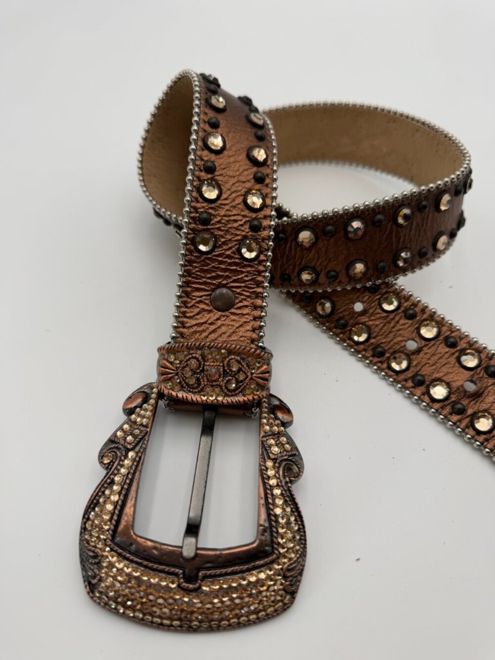 b.b. simon Vintage Brown Studded Rhinestone Leather Belt